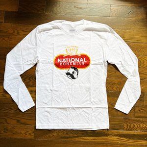NEW National Bohemian Natty Boh Beer White Cotton Long Sleeve Shirt Size M